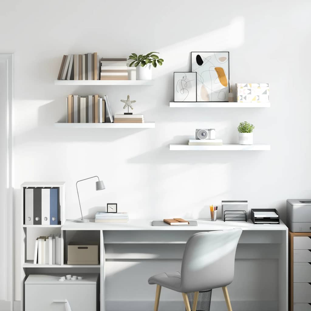 Flytende vegghyller 4 stk høyglans hvit 80x23,5x3,8 cm MDF