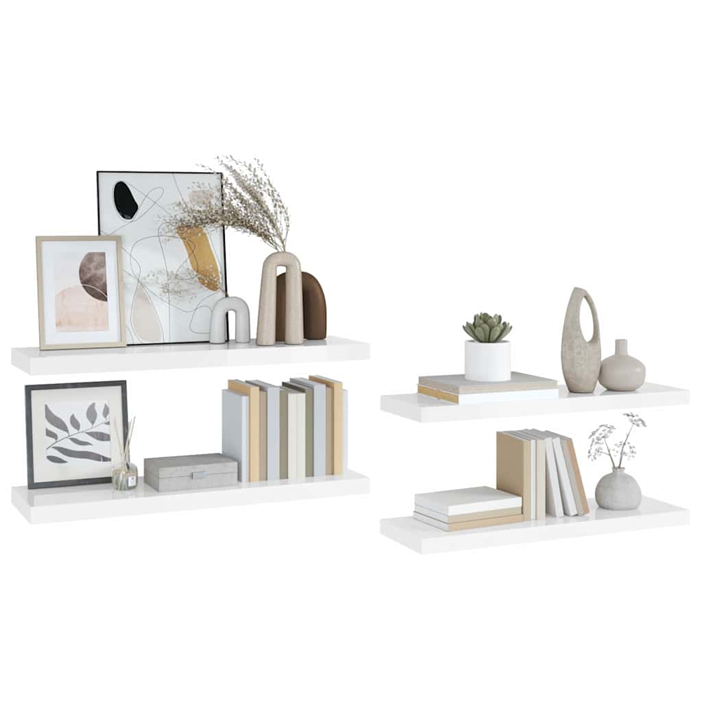 Flytende vegghyller 4 stk høyglans hvit 80x23,5x3,8 cm MDF