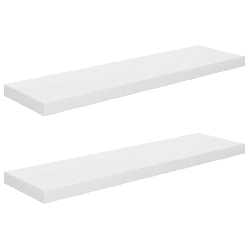 Flytende vegghyller 2 stk høyglans hvit 90x23,5x3,8 cm MDF