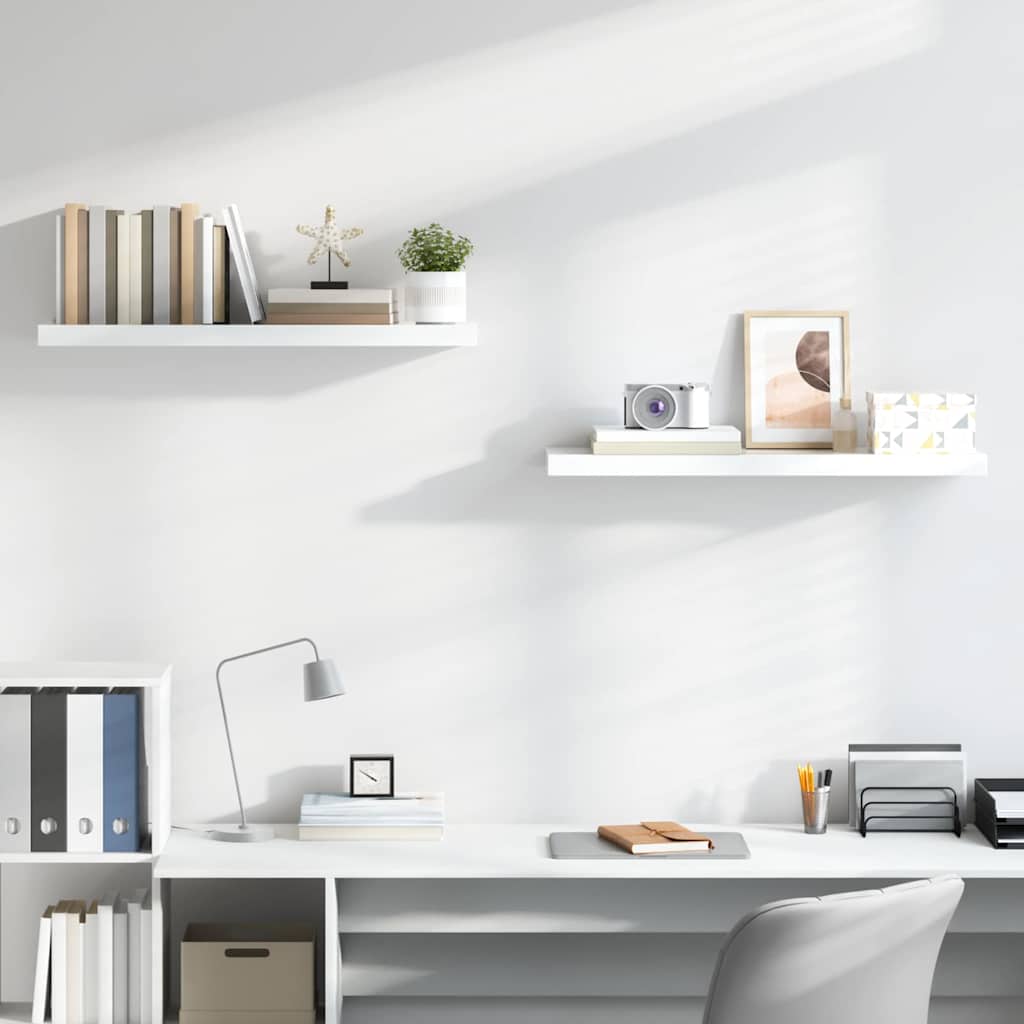 Flytende vegghyller 2 stk høyglans hvit 90x23,5x3,8 cm MDF