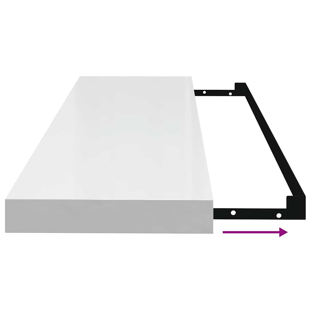 Flytende vegghyller 2 stk høyglans hvit 90x23,5x3,8 cm MDF