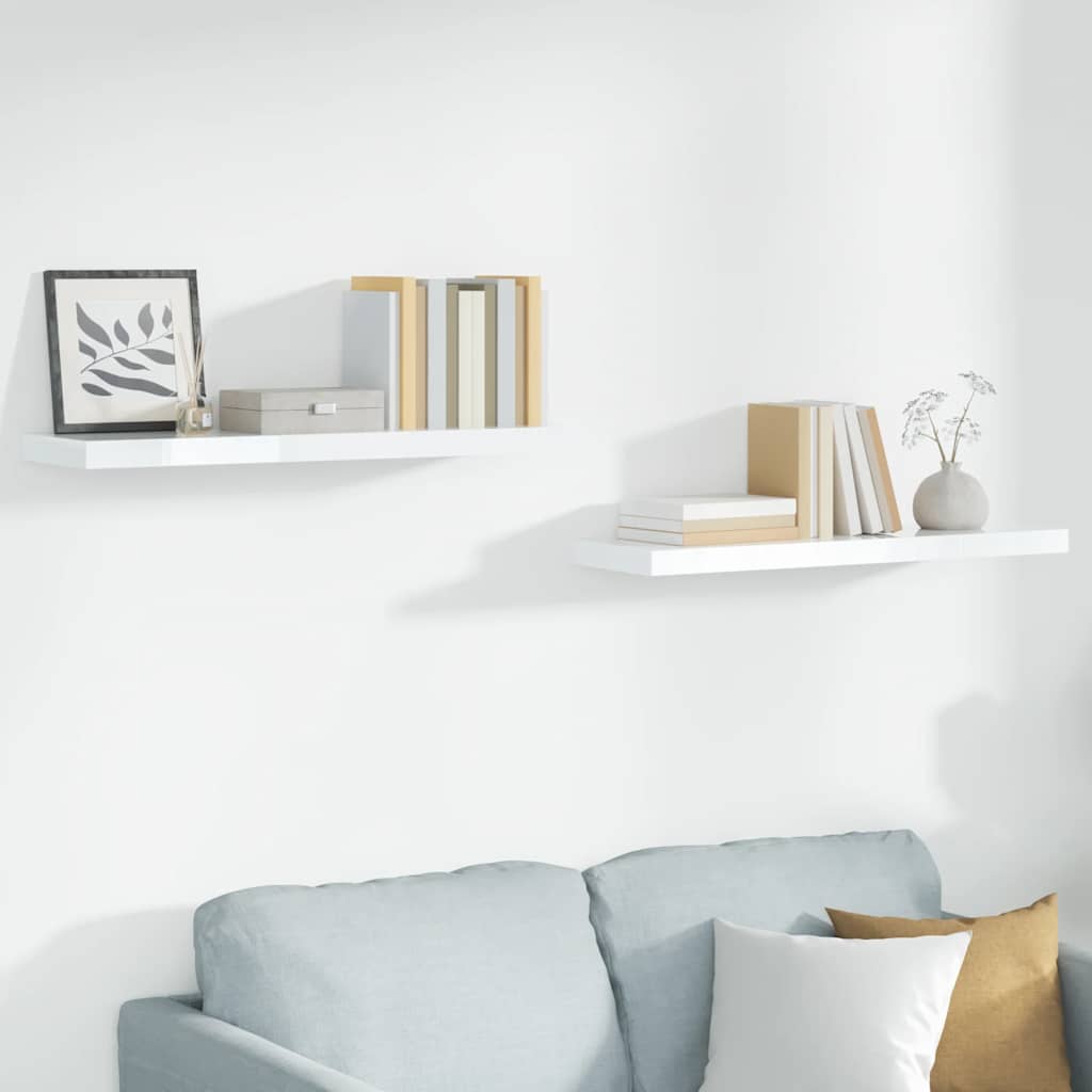 Flytende vegghyller 2 stk høyglans hvit 90x23,5x3,8 cm MDF