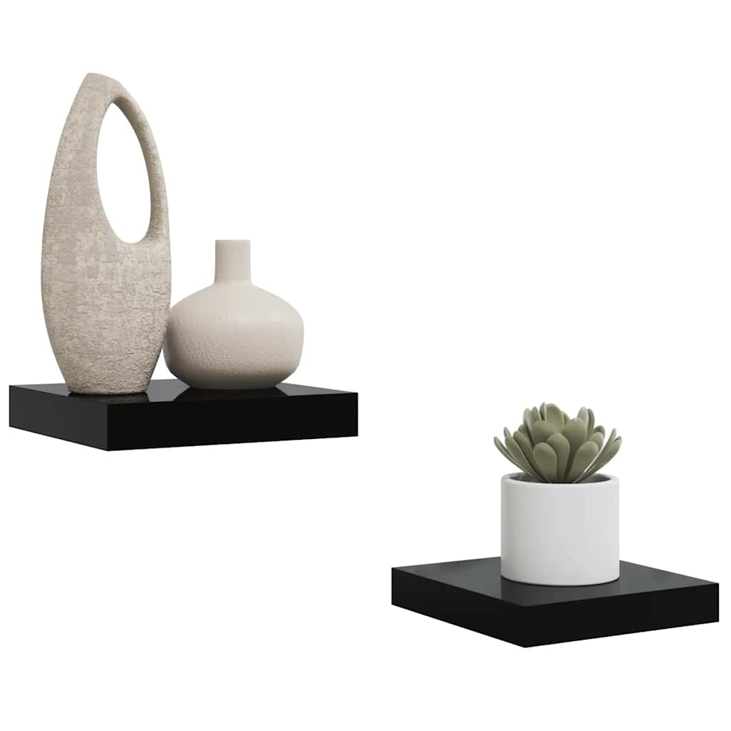 Flytende vegghyller 2 stk høyglans svart 23x23,5x3,8 cm MDF