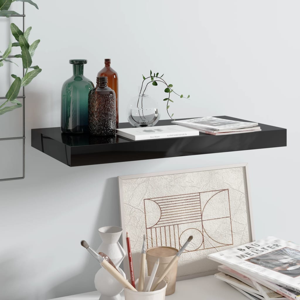 Flytende vegghylle høyglans svart 50x23,5x3,8 cm MDF