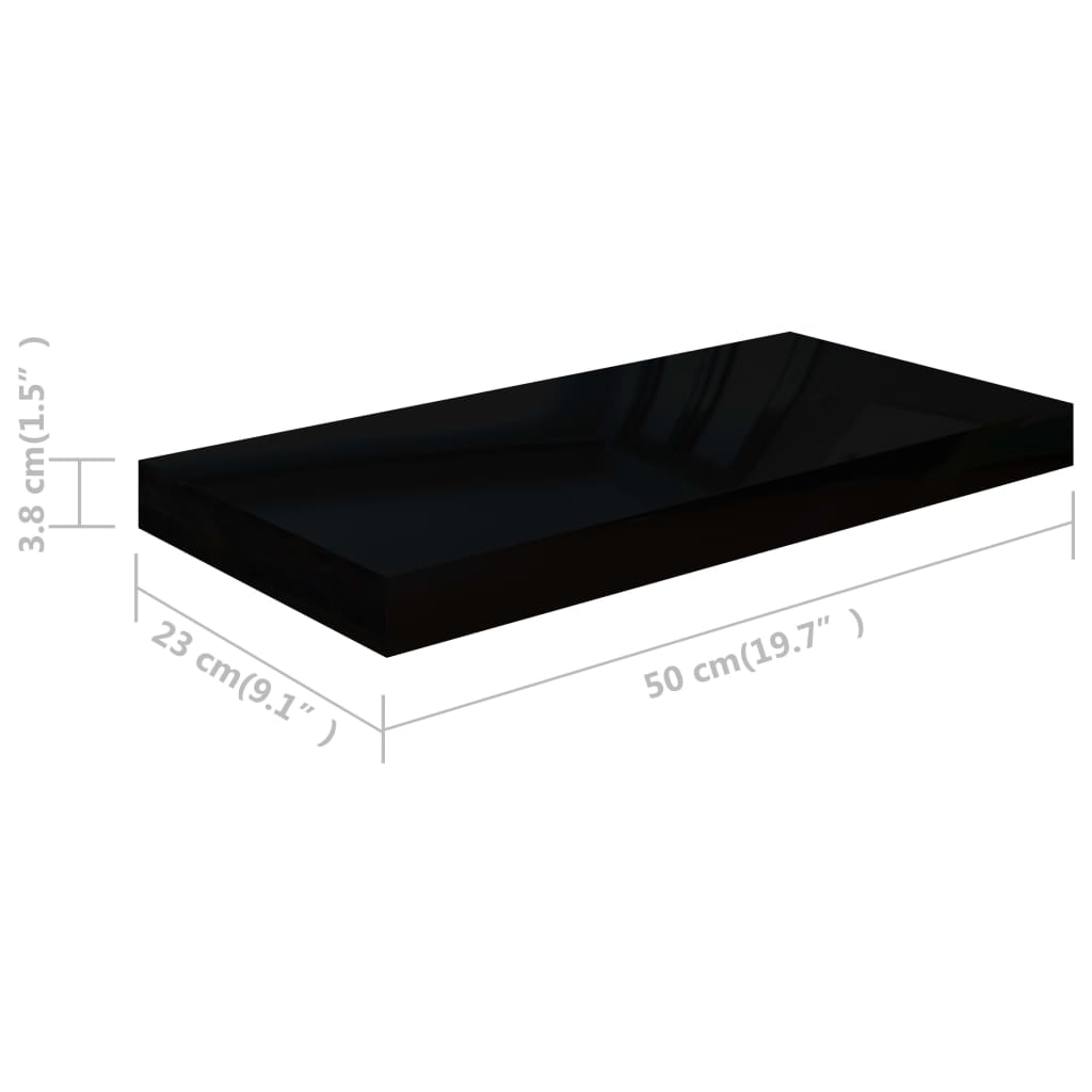 Flytende vegghylle høyglans svart 50x23,5x3,8 cm MDF