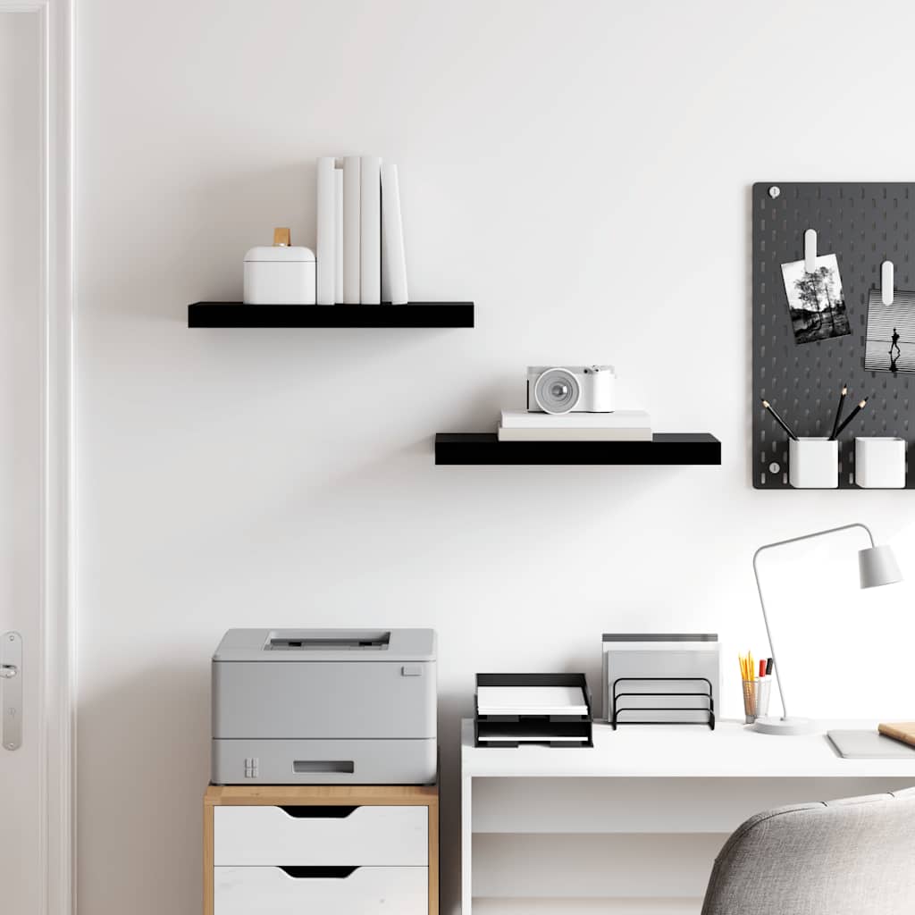 Flytende vegghyller 2 stk høyglans svart 50x23x3,8 cm MDF