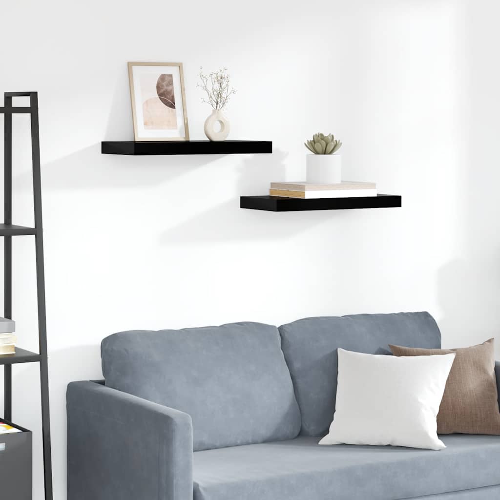 Flytende vegghyller 2 stk høyglans svart 50x23x3,8 cm MDF