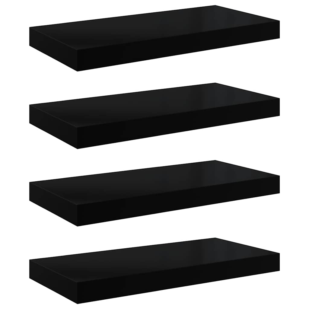 Flytende vegghyller 4 stk høyglans svart 50x23,5x3,8 cm MDF