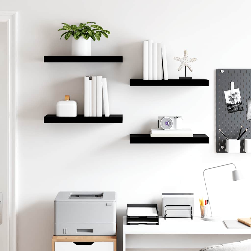 Flytende vegghyller 4 stk høyglans svart 50x23,5x3,8 cm MDF