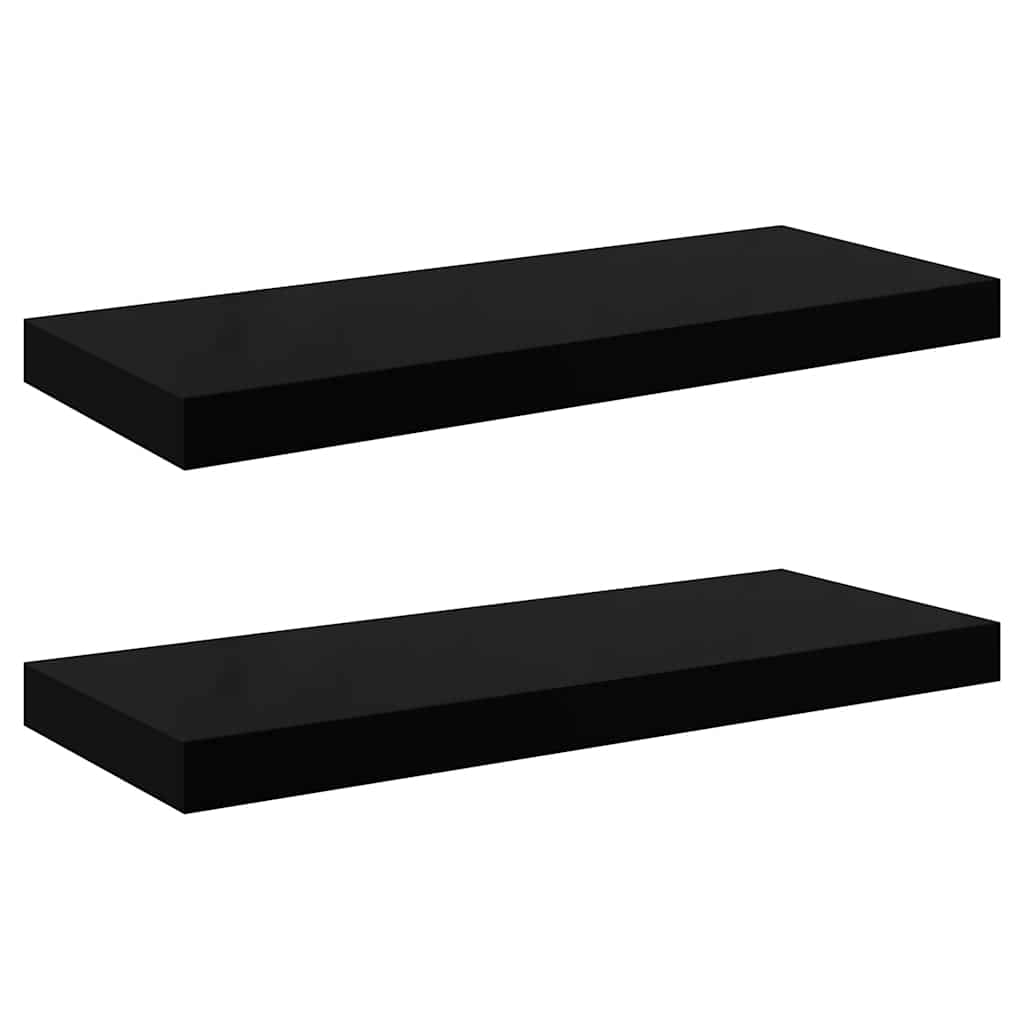 Flytende vegghyller 2 stk høyglans svart 60x23,5x3,8 cm MDF