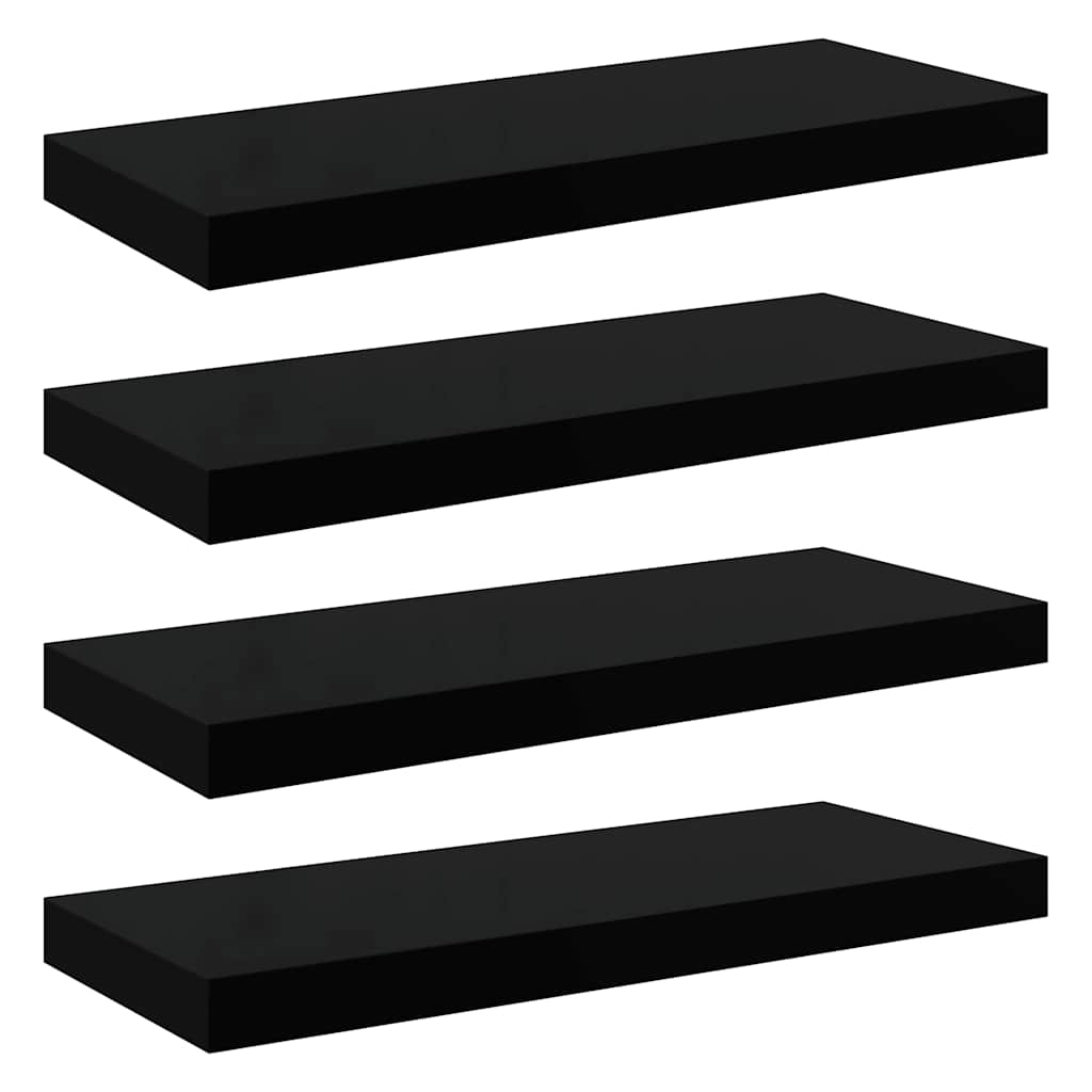 Flytende vegghyller 4 stk høyglans svart 60x23,5x3,8 cm MDF