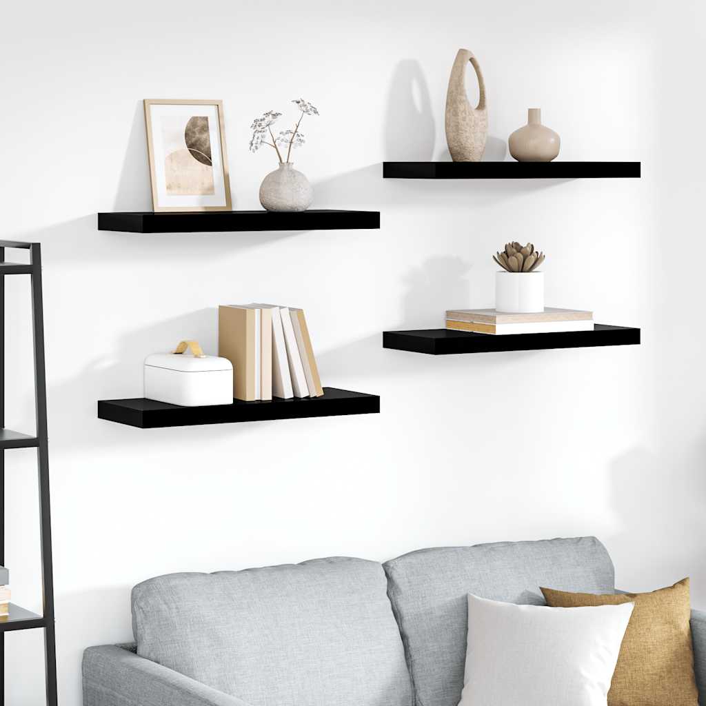 Flytende vegghyller 4 stk høyglans svart 60x23,5x3,8 cm MDF