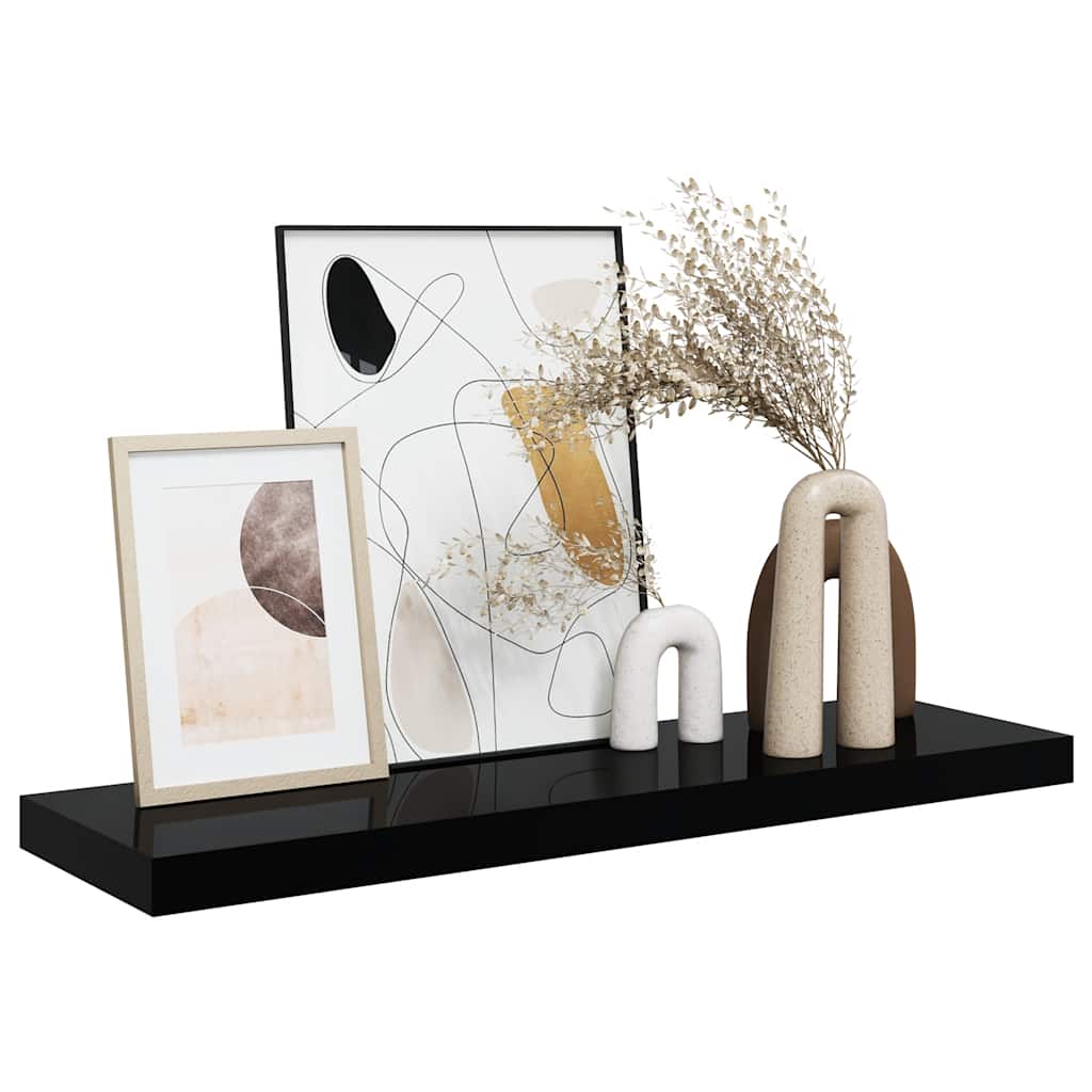 Flytende vegghylle høyglans svart 80x23,5x3,8 cm MDF