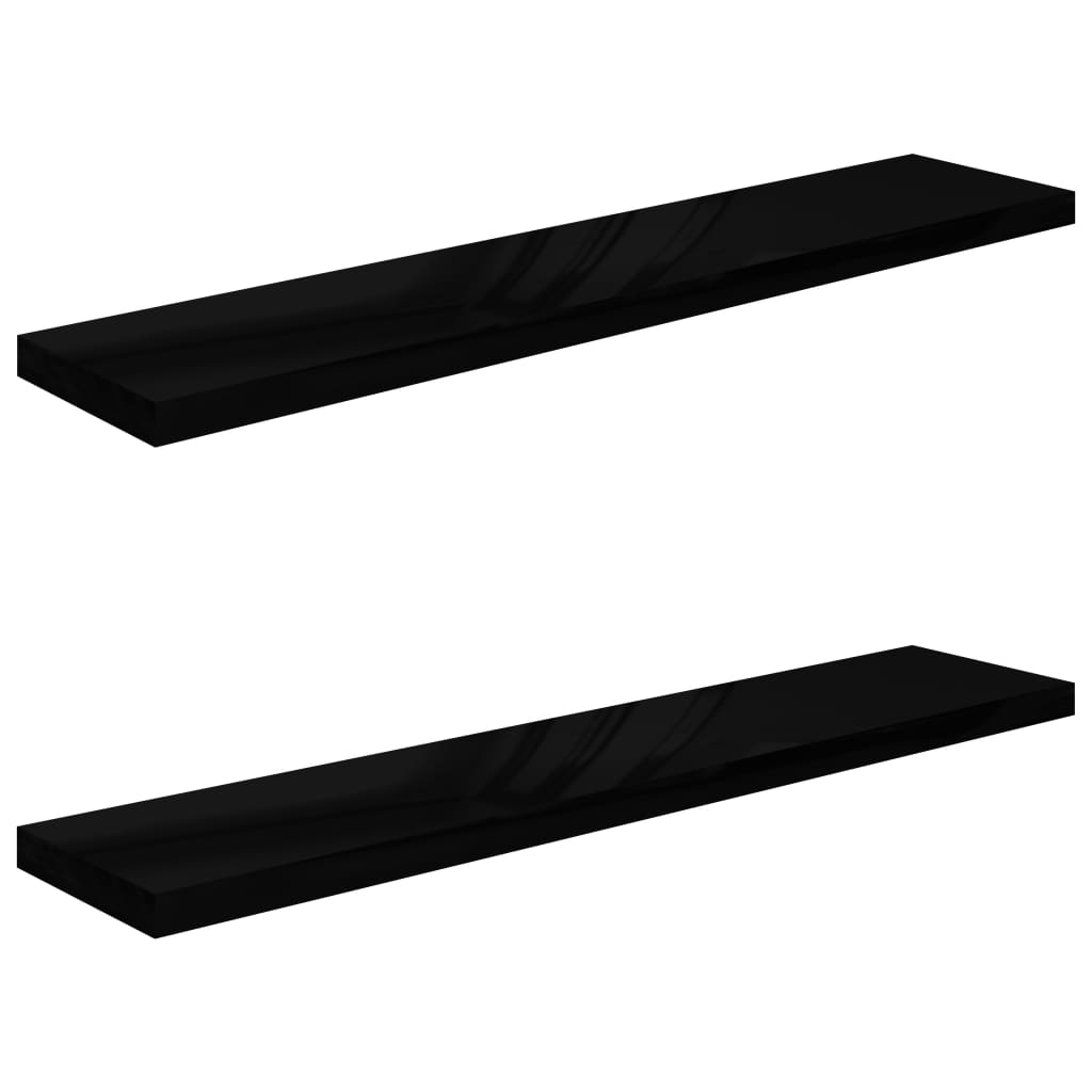 Flytende vegghyller 2 stk høyglans svart 120x23,5x3,8 cm MDF