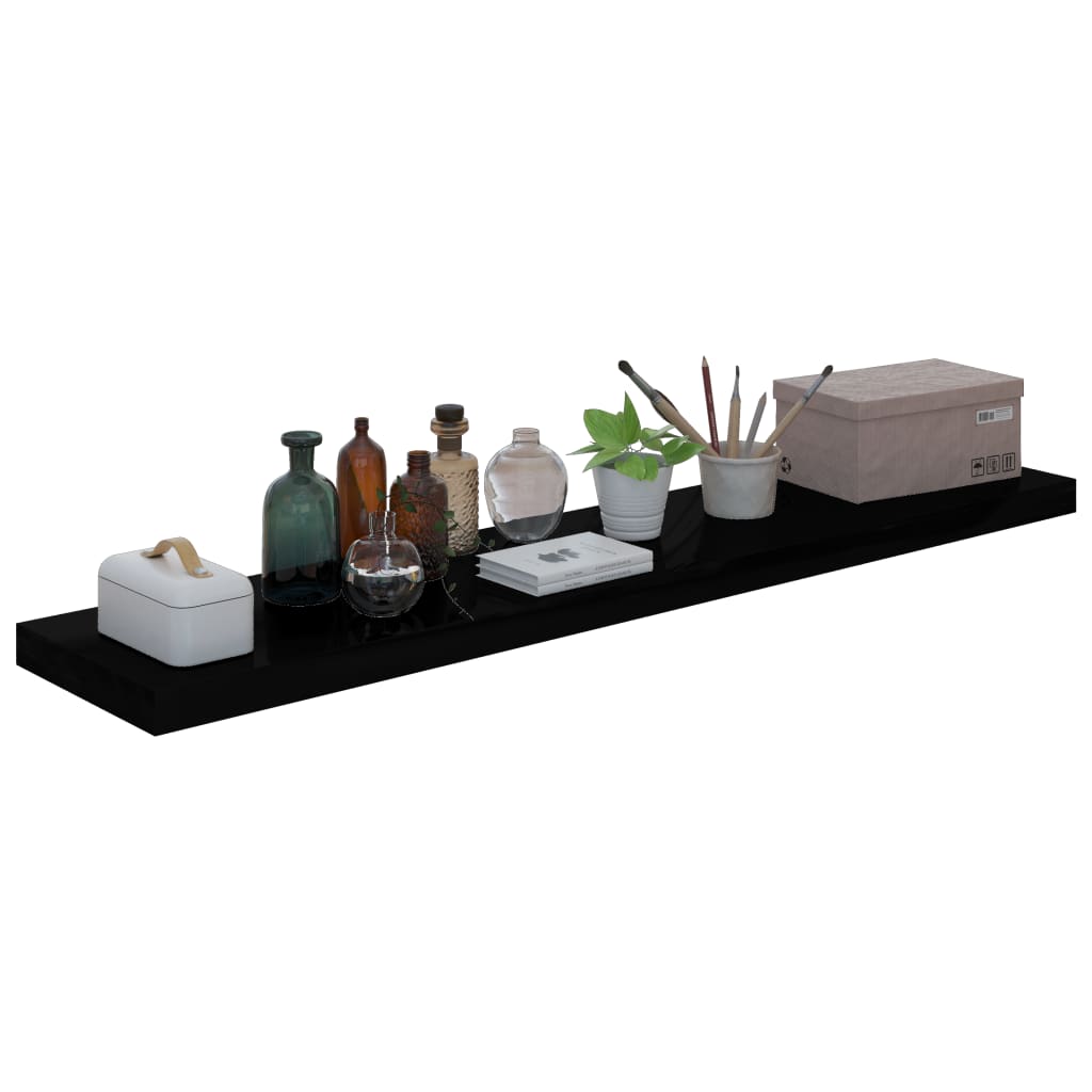 Flytende vegghyller 2 stk høyglans svart 120x23,5x3,8 cm MDF