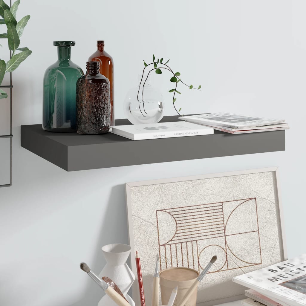 Flytende vegghylle høyglans grå 40x23,5x3,8 cm MDF