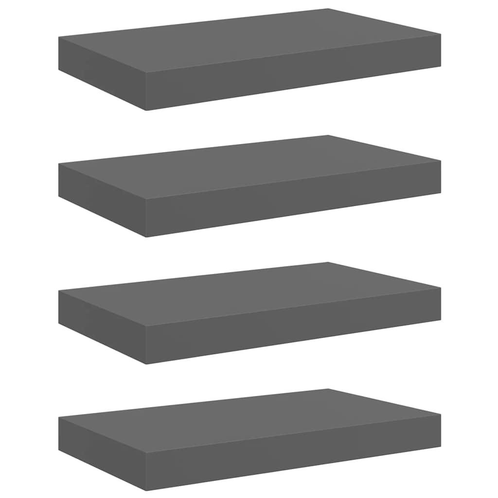 Flytende vegghyller 4 stk høyglans grå 40x23x3,8 cm MDF vidaXL