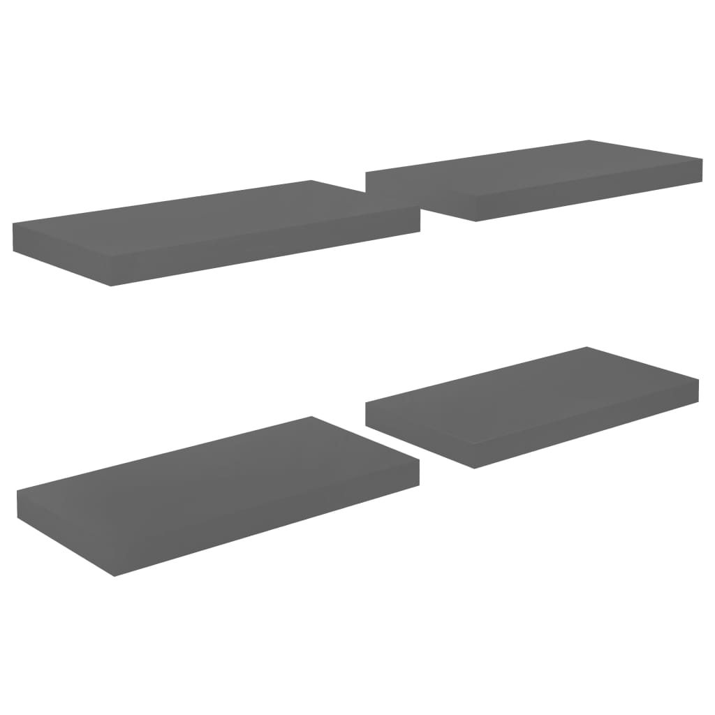 Flytende vegghyller 4 stk høyglans grå 50x23,5x3,8 cm MDF