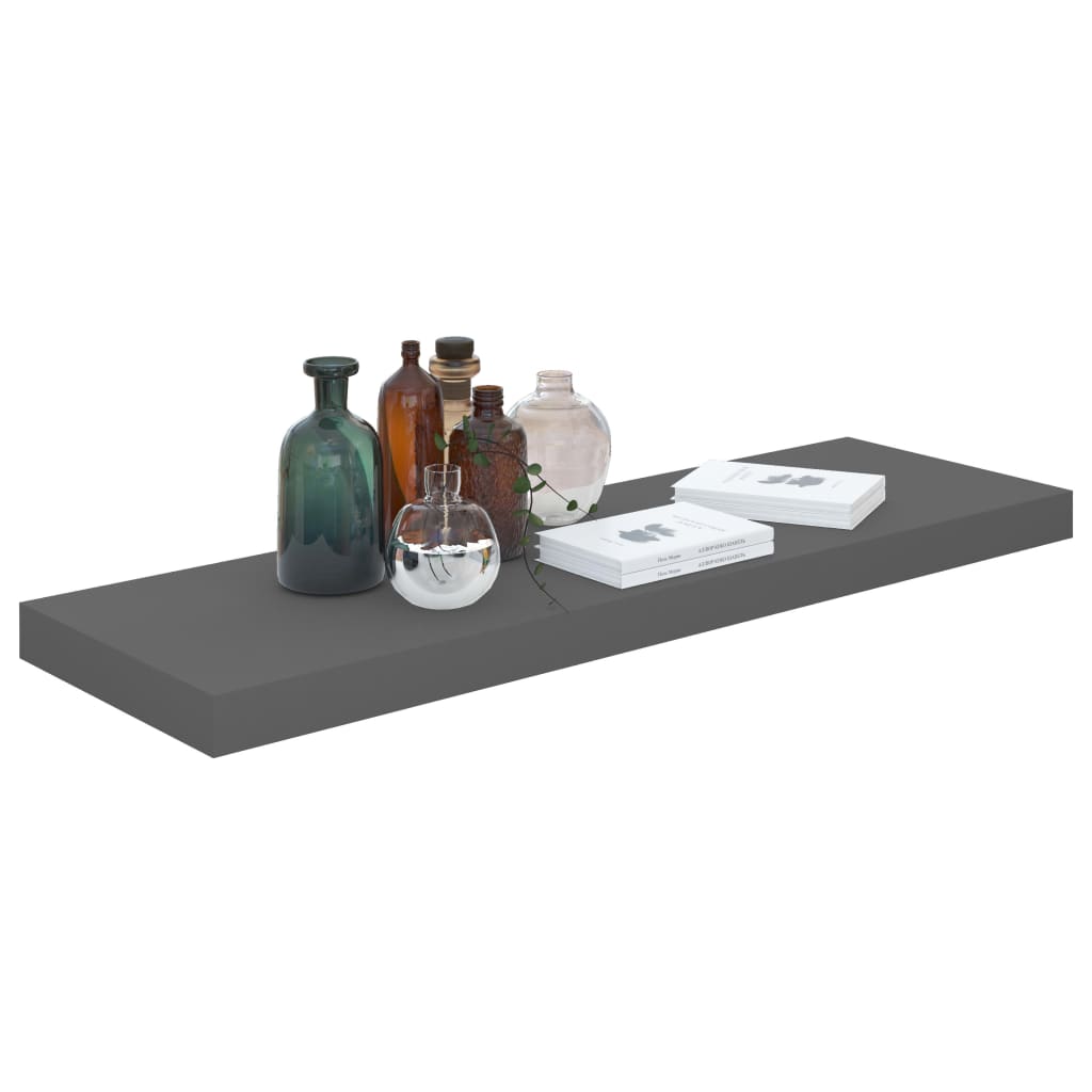 Flytende vegghyller 4 stk høyglans grå 80x23,5x3,8 cm MDF