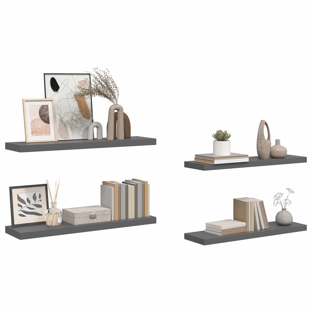 Flytende vegghyller 4 stk høyglans grå 90x23,5x3,8 cm MDF vidaXL