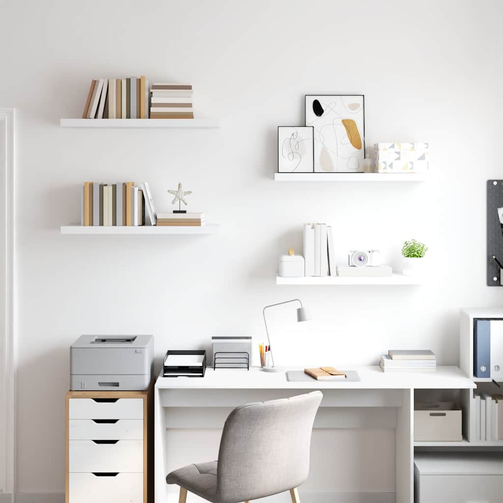 Flytende vegghyller 4 stk hvit 80x23,5x3,8 cm MDF
