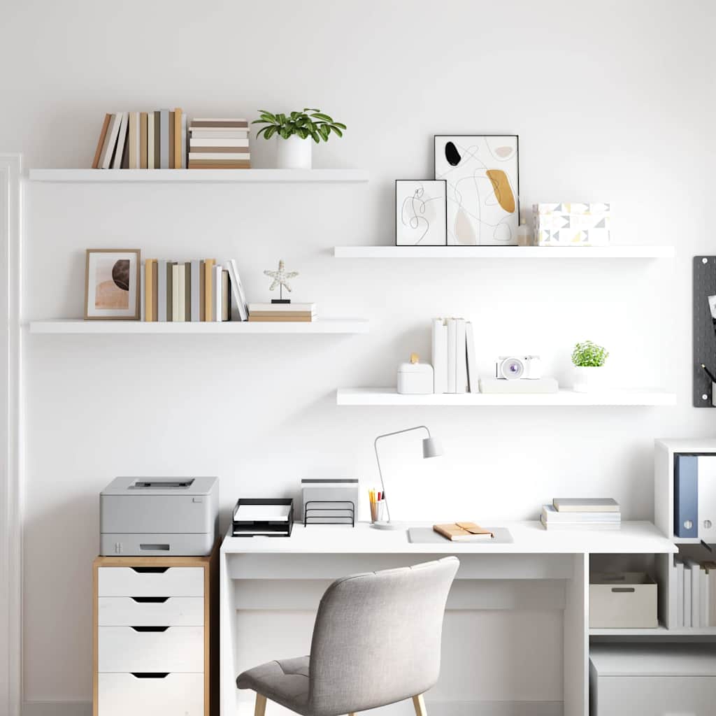 Flytende vegghyller 4 stk hvit 120x23,5x3,8 cm MDF