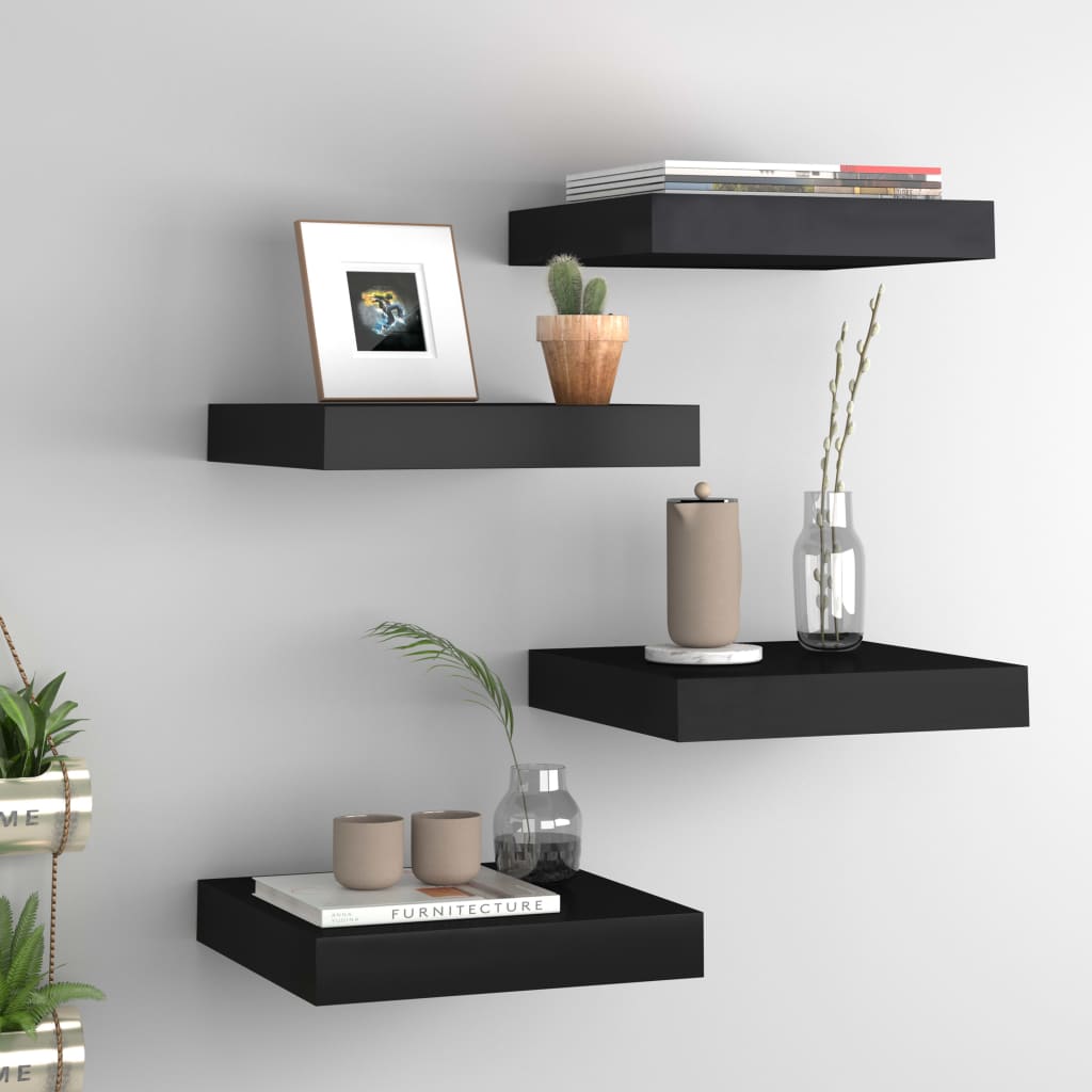Flytende vegghyller 4 stk svart 23x23,5x3,8 cm MDF