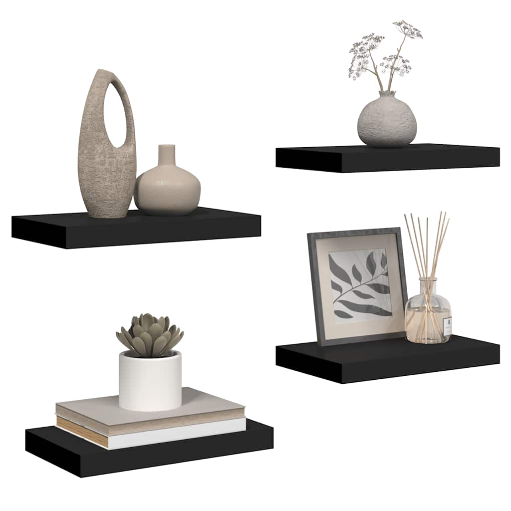 Flytende vegghyller 4 stk svart 40x23,5x3,8 cm MDF
