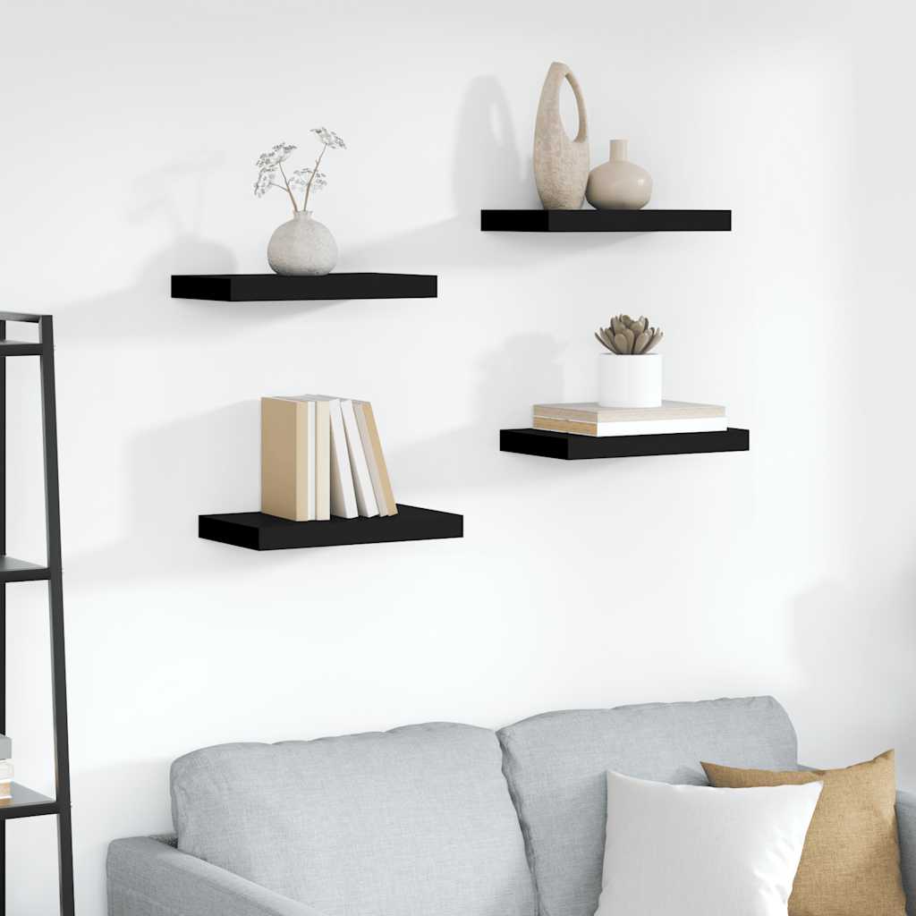 Flytende vegghyller 4 stk svart 40x23,5x3,8 cm MDF