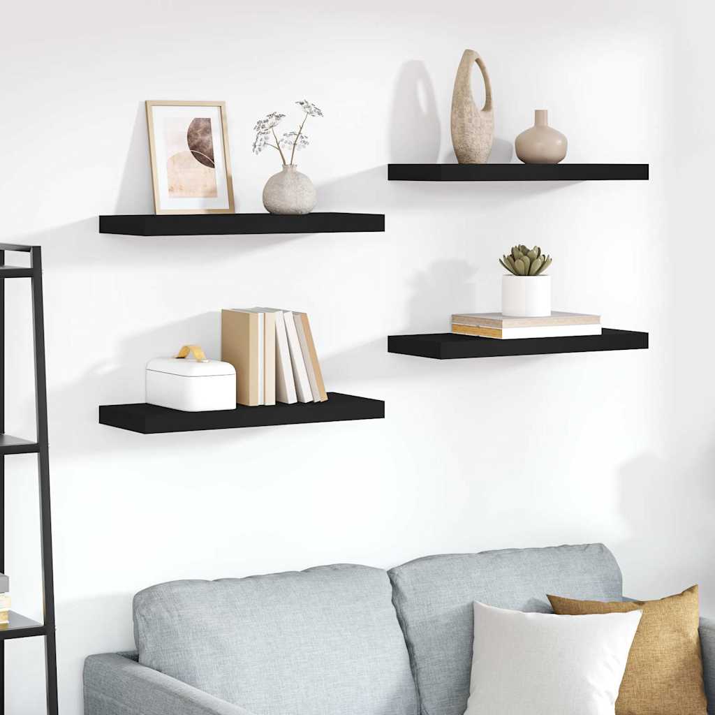 Flytende vegghyller 4 stk svart 60x23,5x3,8 cm MDF