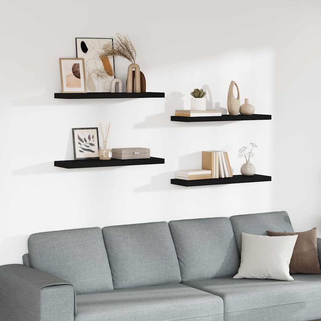 Flytende vegghyller 4 stk svart 80x23,5x3,8 cm MDF