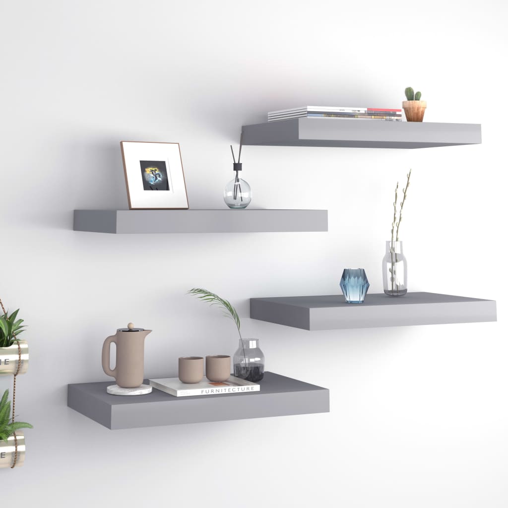 Flytende vegghyller 4 stk grå 40x23,5x3,8 cm MDF