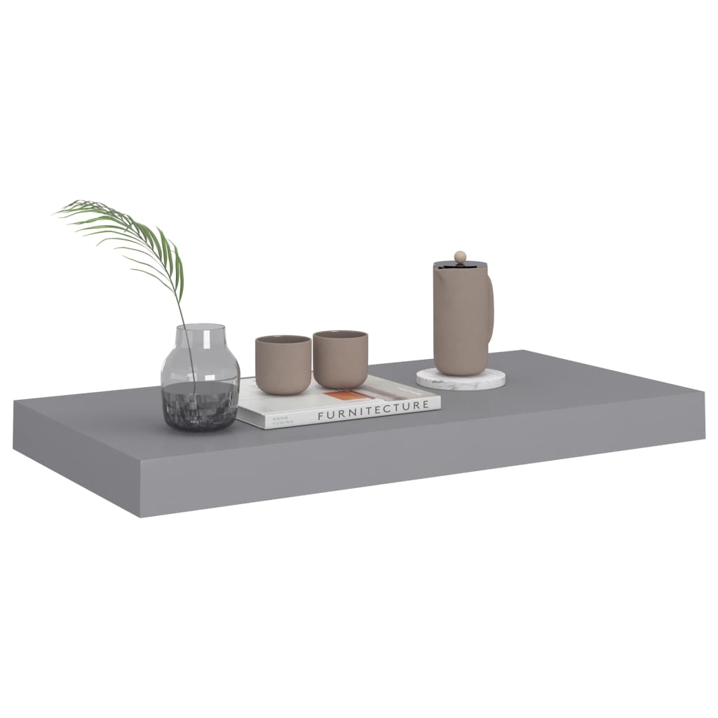 Flytende vegghyller 2 stk grå 50x23,5x3,8 cm MDF