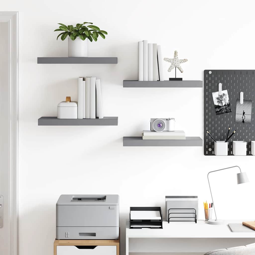 Flytende vegghyller 4 stk grå 50x23,5x3,8 cm MDF