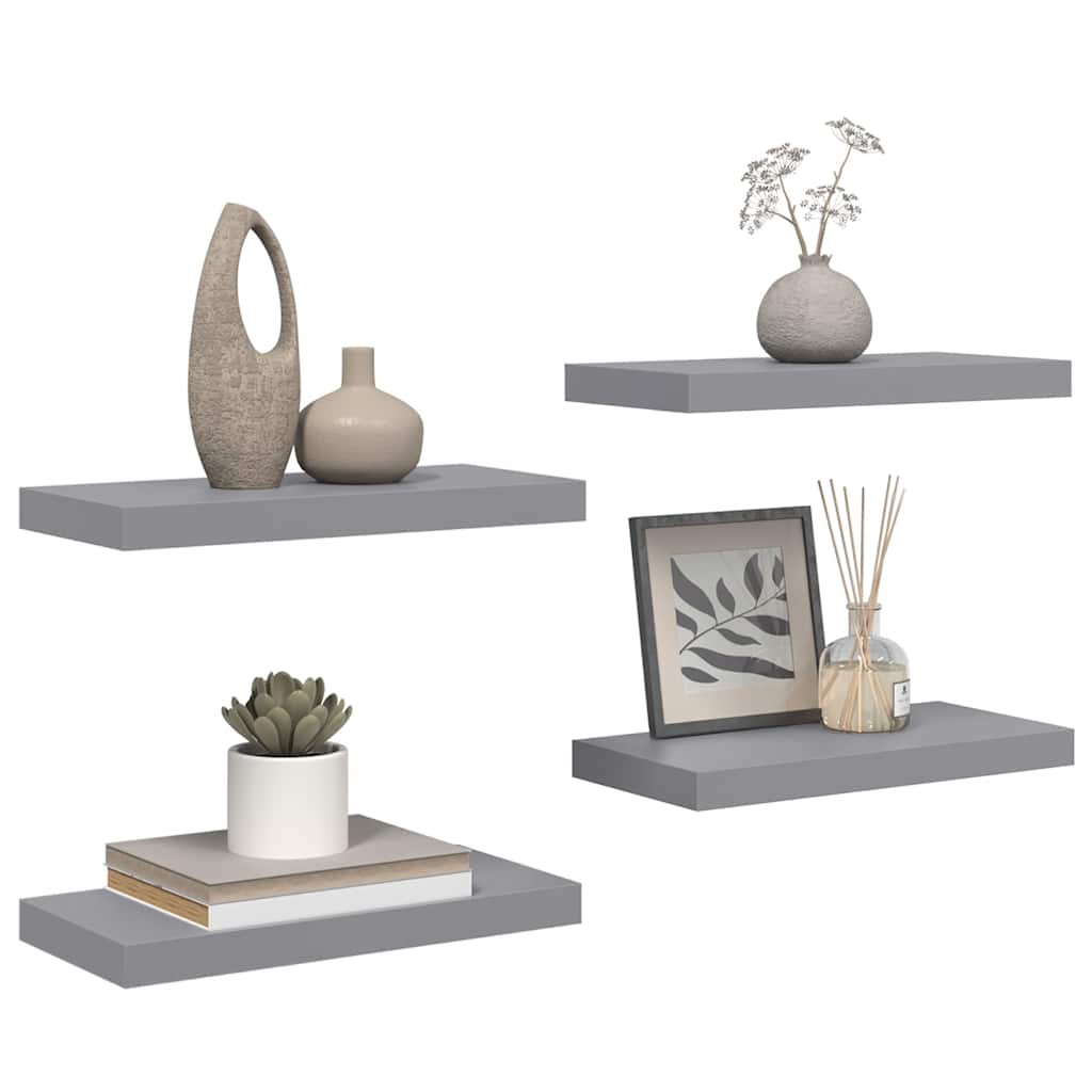 Flytende vegghyller 4 stk grå 50x23,5x3,8 cm MDF