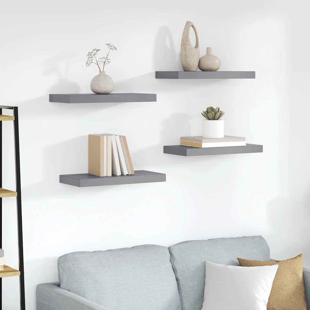 Flytende vegghyller 4 stk grå 50x23,5x3,8 cm MDF
