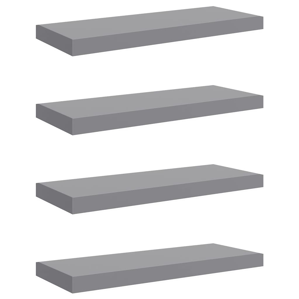 Flytende vegghyller 4 stk grå 60x23,5x3,8 cm MDF
