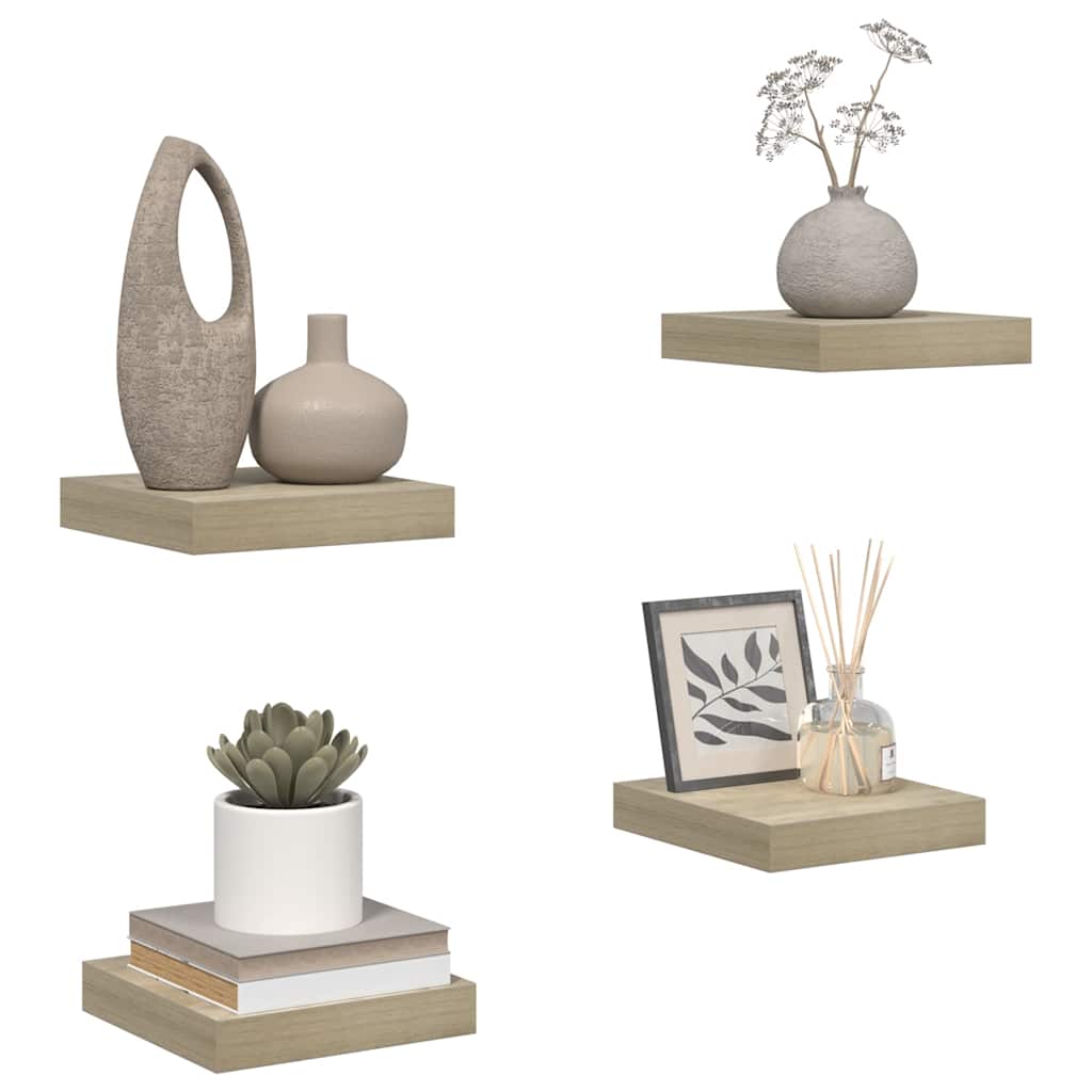 Flytende vegghyller 4 stk eik 23x23,5x3,8 cm MDF