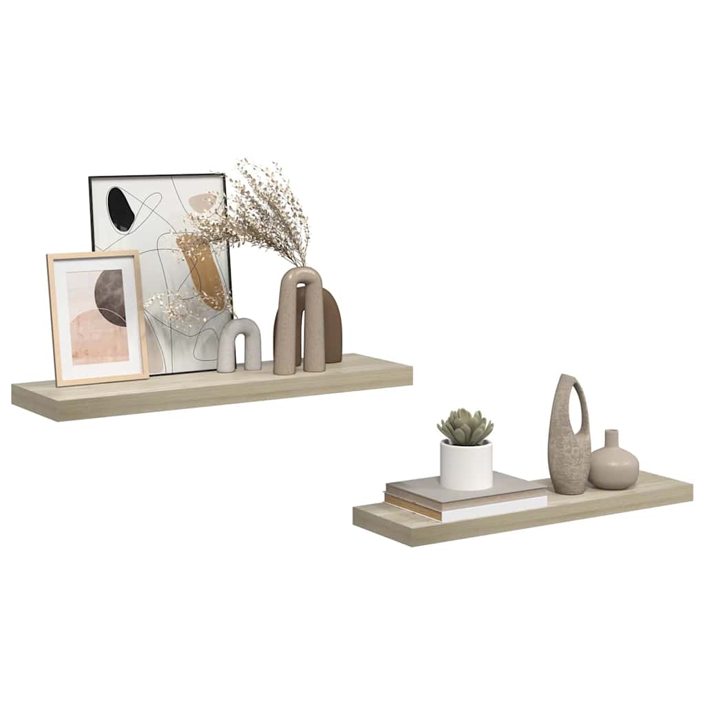 Flytende vegghyller 2 stk eik 80x23,5x3,8 cm MDF