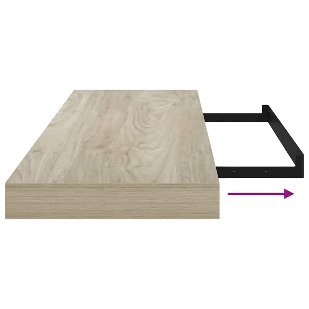 Flytende vegghyller 2 stk eik 80x23,5x3,8 cm MDF