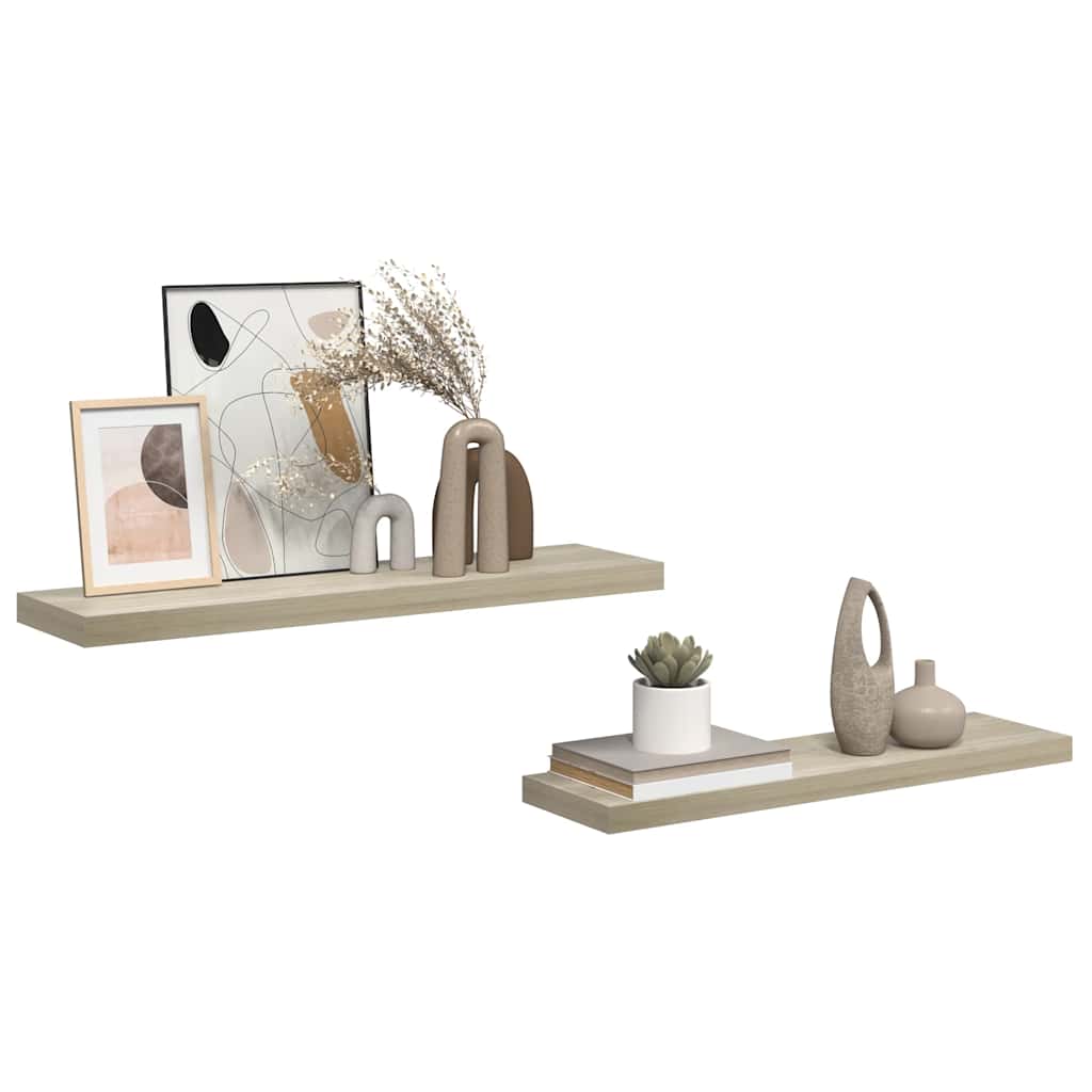 Flytende vegghyller 2 stk eik 90x23,5x3,8 cm MDF vidaXL