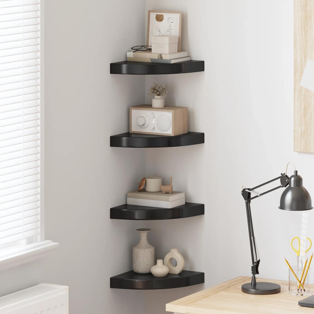 Flytende vegghyller 4 stk høyglans svart 25x25x3,8 cm MDF
