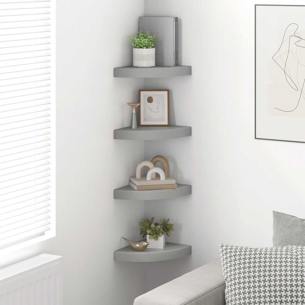 Flytende vegghyller 4 stk grå 25x25x3,8 cm MDF