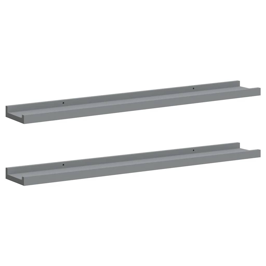 Flytende vegghyller 2 stk grå 80x9x3 cm MDF