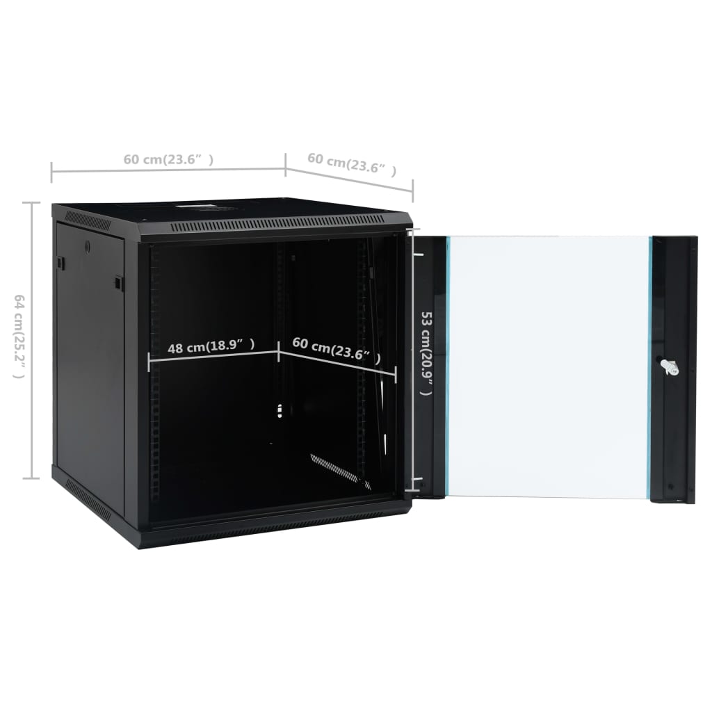 Nettverksskap 12U veggmontert 19" IP20 600x600x640 mm