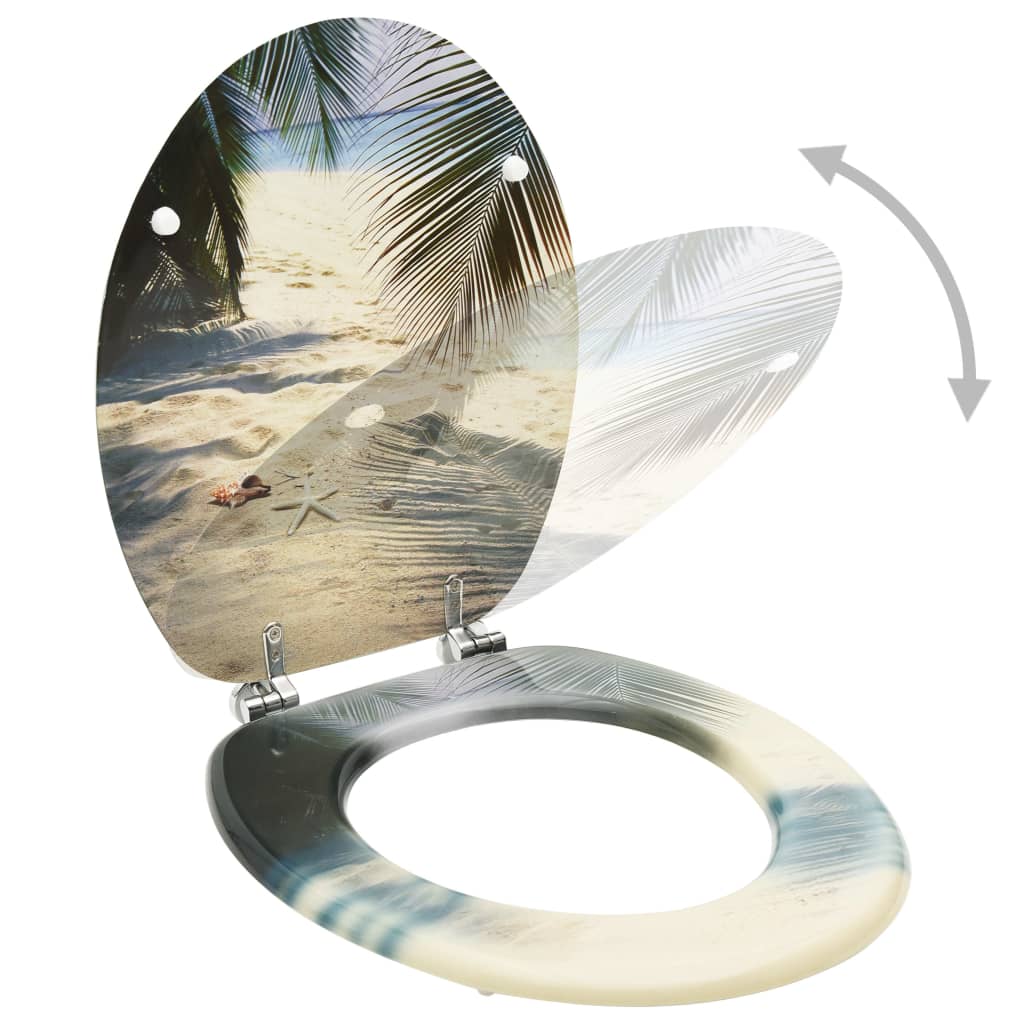 Toalettseter med lokk 2 stk MDF stranddesign