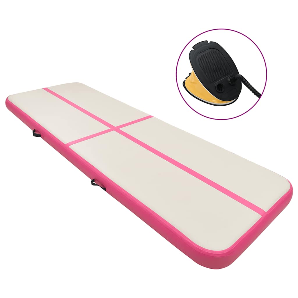 Oppblåsbar gymnastikkmatte med pumpe 600x100x15 cm PVC rosa