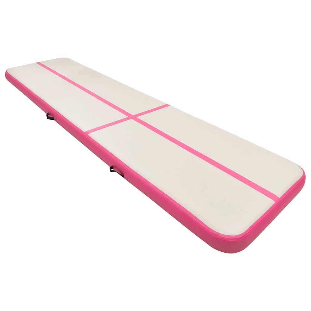Oppblåsbar gymnastikkmatte med pumpe 600x100x20 cm PVC rosa