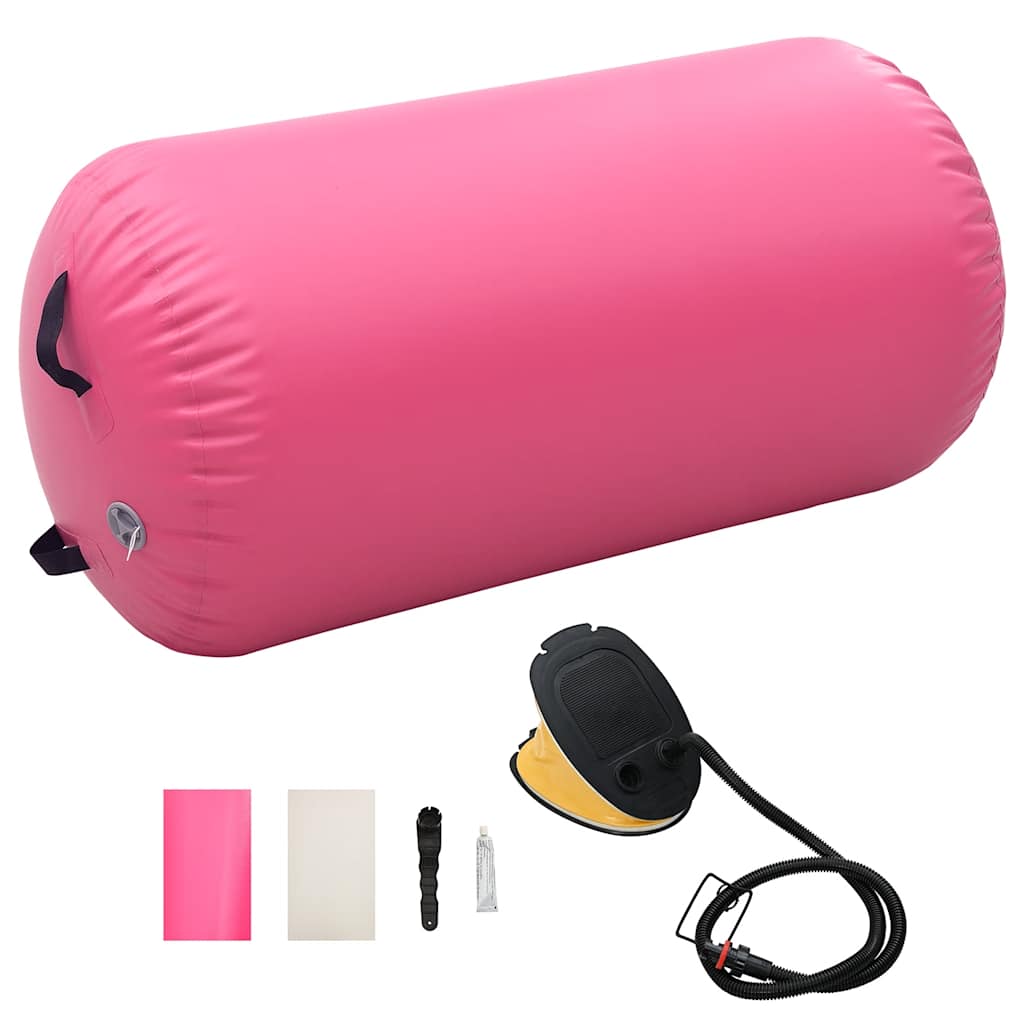 Oppblåsbar gymnastikkrull med pumpe 120x90 cm PVC rosa