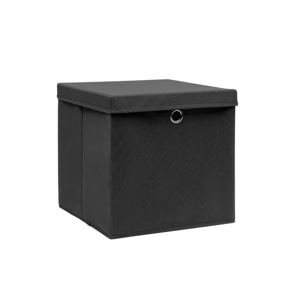 Oppbevaringsbokser med deksler 4 stk 28x28x28 cm svart
